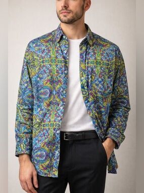 Alan Flusser Paisley Button Down Shirt Mens M Colorful Retro Statement